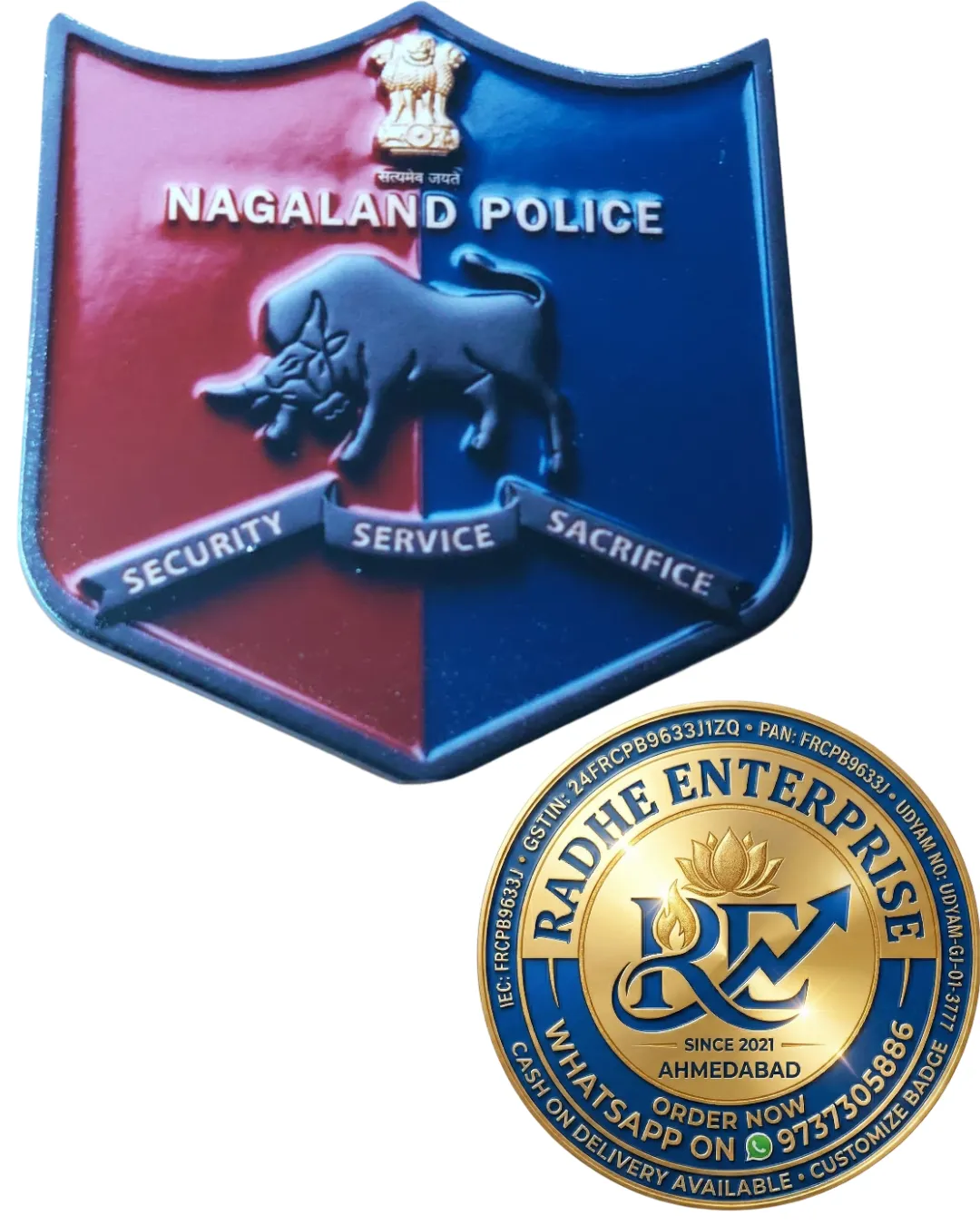 Premium Nagaland Police Emblem Shield – 3D Acrylic/Resin Wall Decor & Souvenir – "Security, Service, Sacrifice" Edition any 1