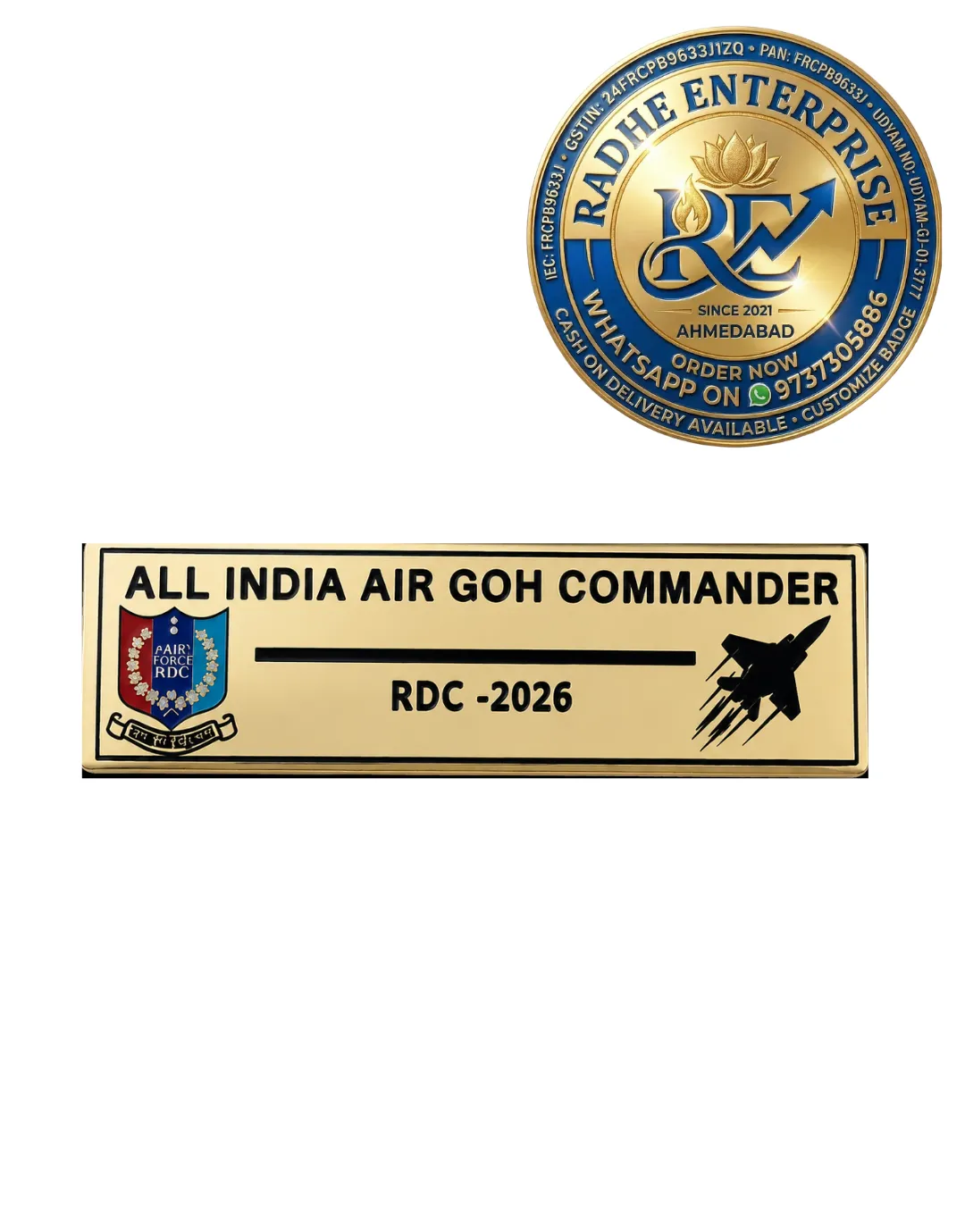 Premium Golden custom AFC Air Force ROC Name Badge with Pin & Magnet