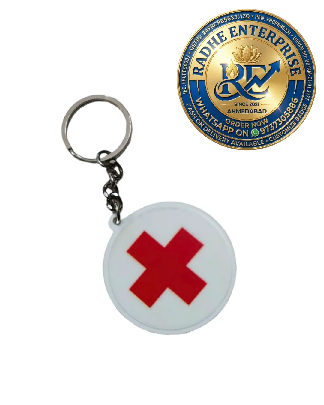 Premium Acrylic Red Cross Medical Keychain  Custom Hospital First Aid Emergency Key Ring