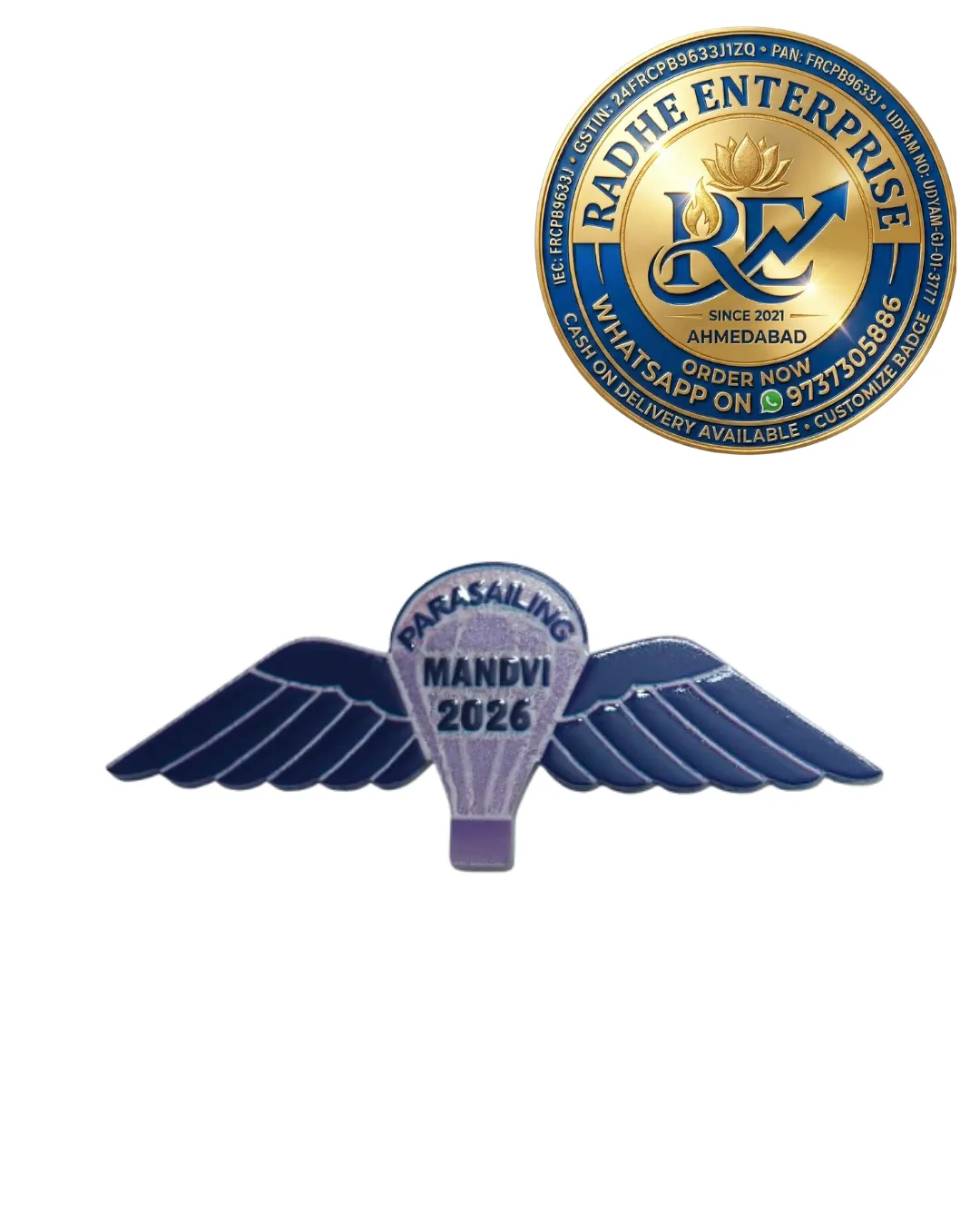 Parasailing Metal Badge Custom Event & Training Camp Enamel Badge Wing Design Lapel Pin