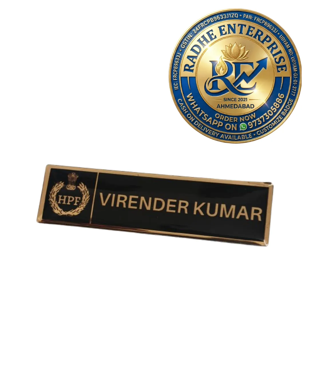 HPF Metal Pocket Name Plate  Custom Police Officer Uniform Name Badge with Magnet