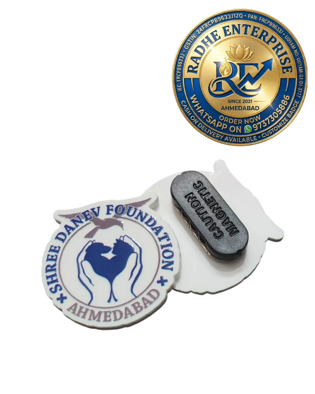 Custom Shape Acrylic Magnetic Logo Badge | NGO Corporate Employee Uniform Badge