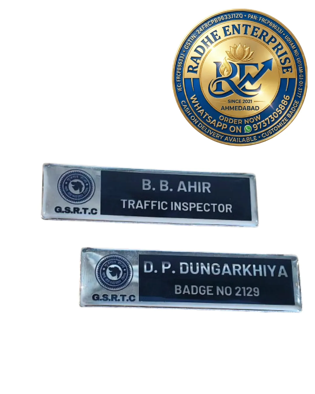 GSRTC Metal Pocket Name Plate | Custom Transport Officer Uniform Name Badge