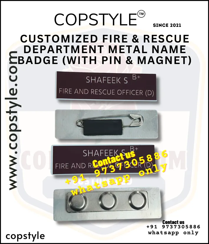 Customized Fire & Rescue Department Metal Name Badge (With Pin & Magnet)
