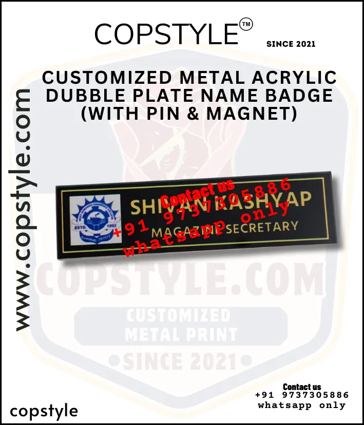 Customized Metal Acrylic Double Plate Name Badge With Pin And Magnet