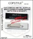 Customized Metal Acrylic White Border Name Badge With Pin And Magnet