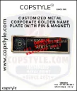 Customized Metal Corporate Golden Name Plate With Pin And Magnet