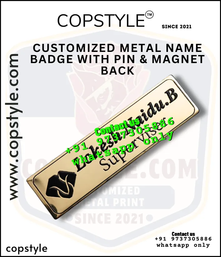 Customized Metal Name Badge with Pin & Magnet Back