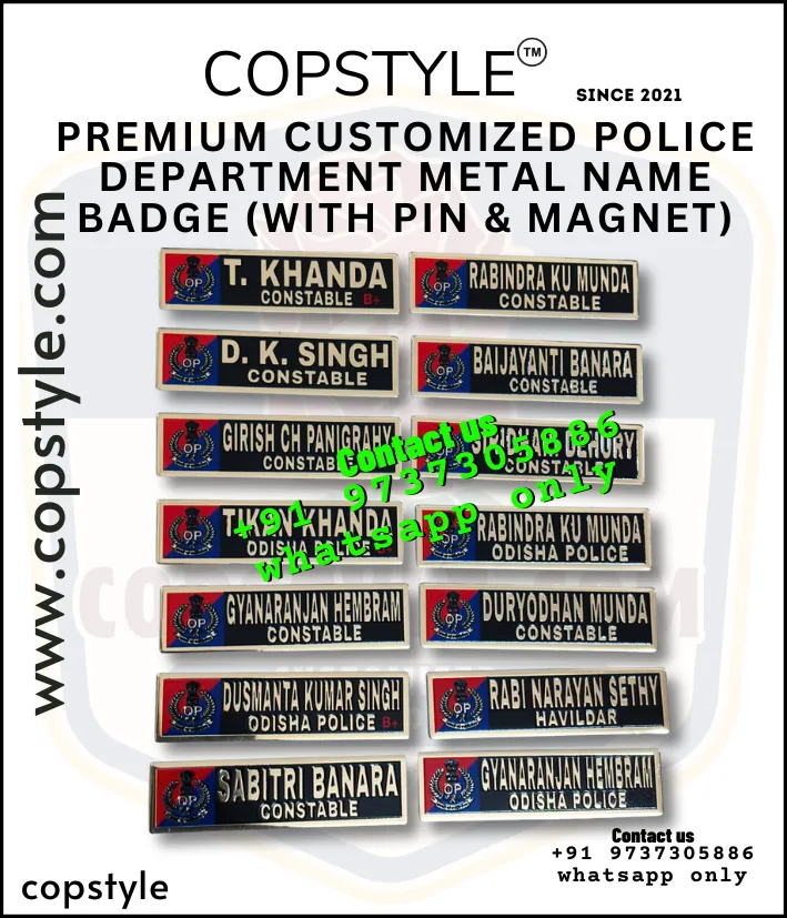Premium Customized Police Department Metal Name Badge (With Pin & Magnet)