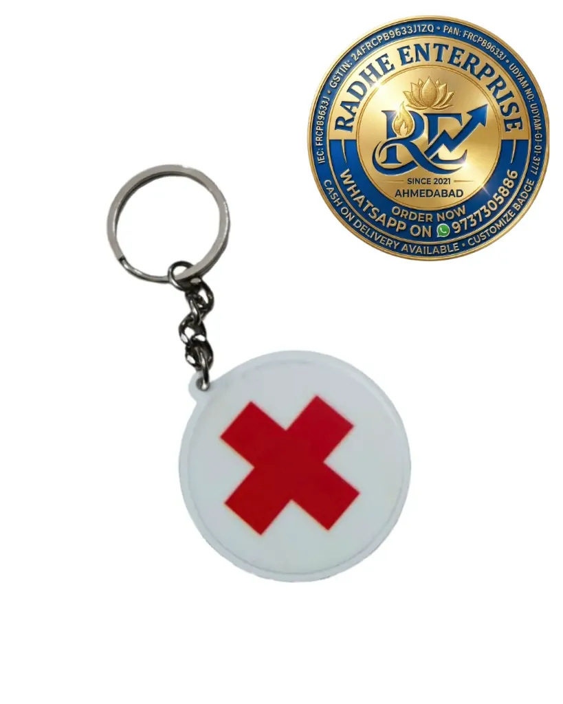 Premium Acrylic Red Cross Medical Keychain  Custom Hospital First Aid Emergency Key Ring
