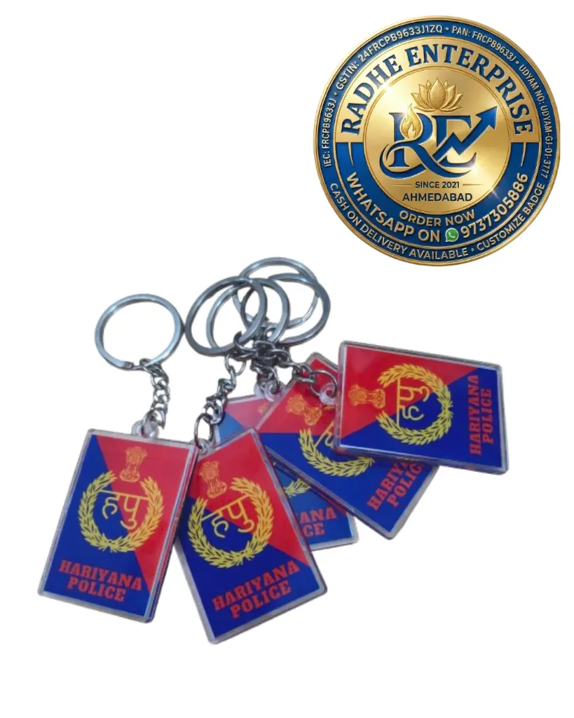 Premium Haryana Police Acrylic Keychain Custom Police Logo Key Ring UV Printed Acrylic Keychain