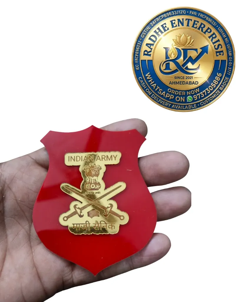 Indian Army Ex-Serviceman Acrylic Shield Badge | Maji Sainik Commemorative Badge
