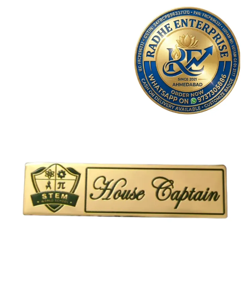 Engraved Golden House Captain Metal Badge  Premium School House Captain Badge Custom Engraved Badge