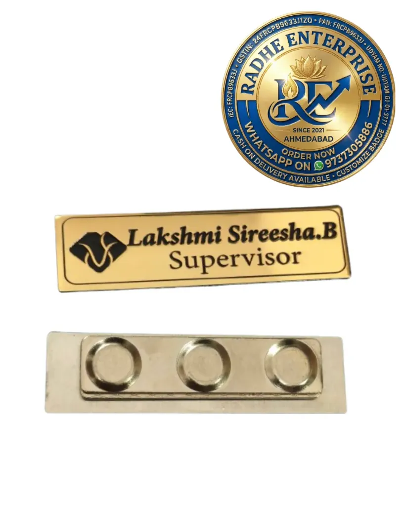 Golden Supervisor Name Plate Custom Engraved Metal Office Name Badge Premium Staff Name Plate