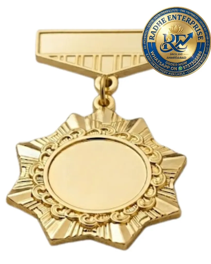 Premium NCC Plain Gold Medal with Customizable Plate and Safety Back Pin 1 inch circe 100 piece