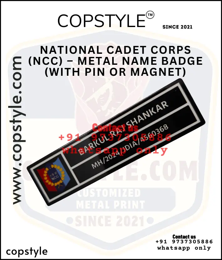 [OLD-767] NATIONAL CADET CORPS (NCC) – METAL NAME BADGE (WITH PIN OR MAGNET)