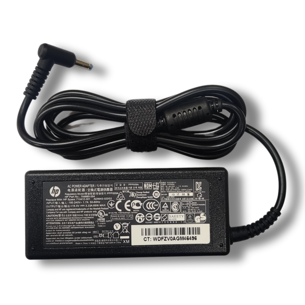 HP 65W Smart AC Power Adapter for Select Models of HP Laptops (19.5 V, 3.33 A, Round Pin, 4.5mm x 2.9 mm pin Diameter) - Power Cable Included