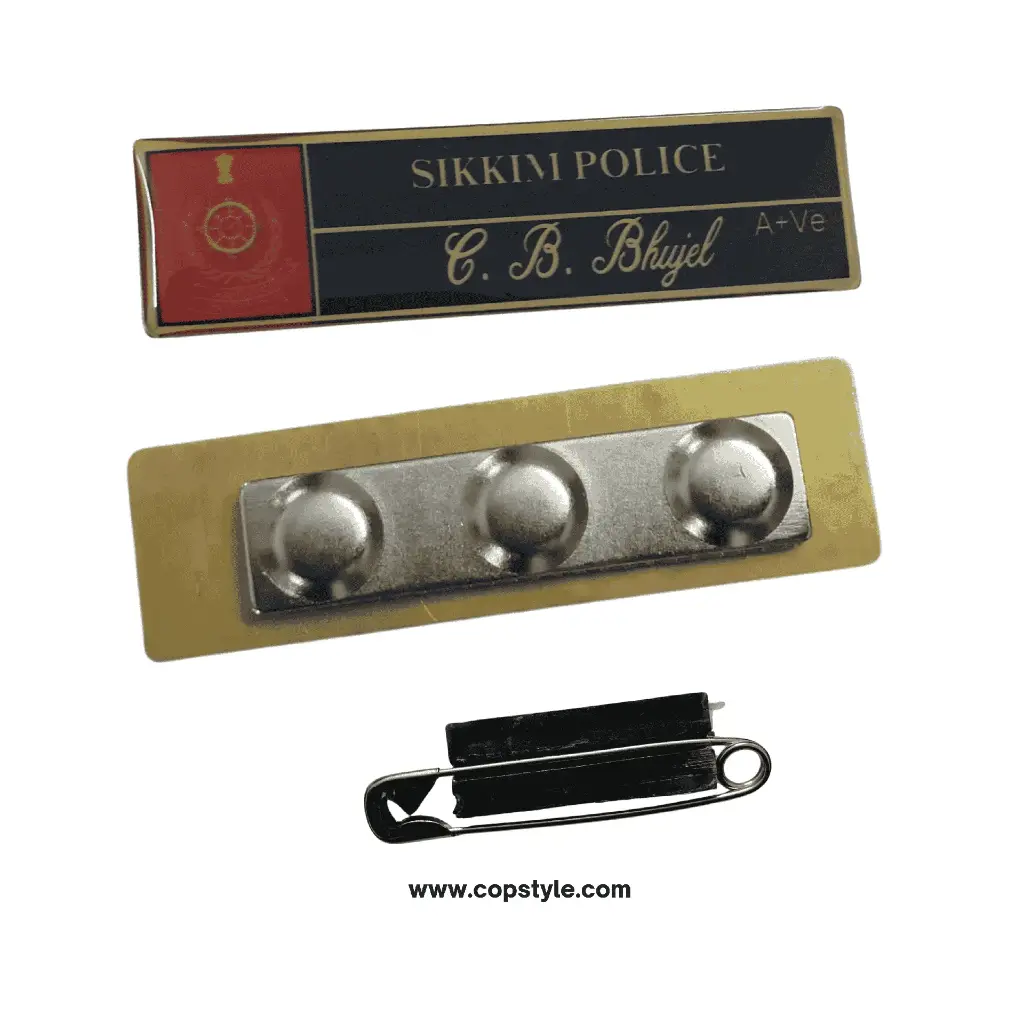 Sikkim police nameplate (75mm * 20mm, With  3 magnet Metal)