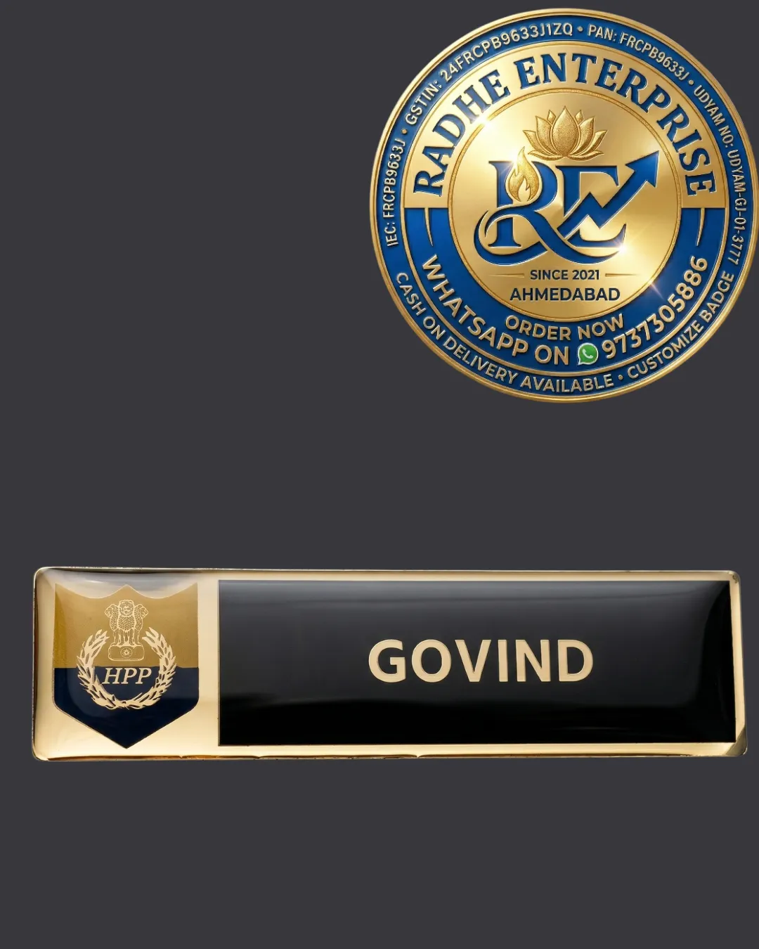 Himachal Pradesh Police Metal Name Plate – Official & Customizable Badge for Officers