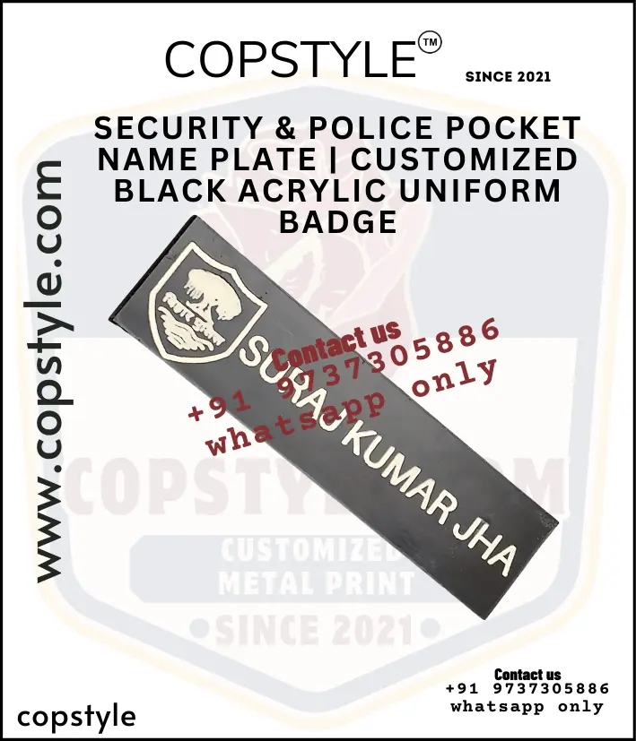 Security & Police Pocket Name Plate  Customized Black Acrylic Uniform Badge