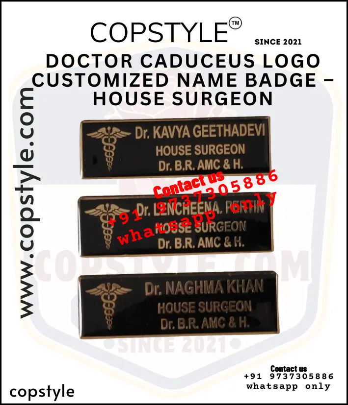 Doctor Caduceus Logo Customized Name Badge  House Surgeon (With  3 magnet Metal)