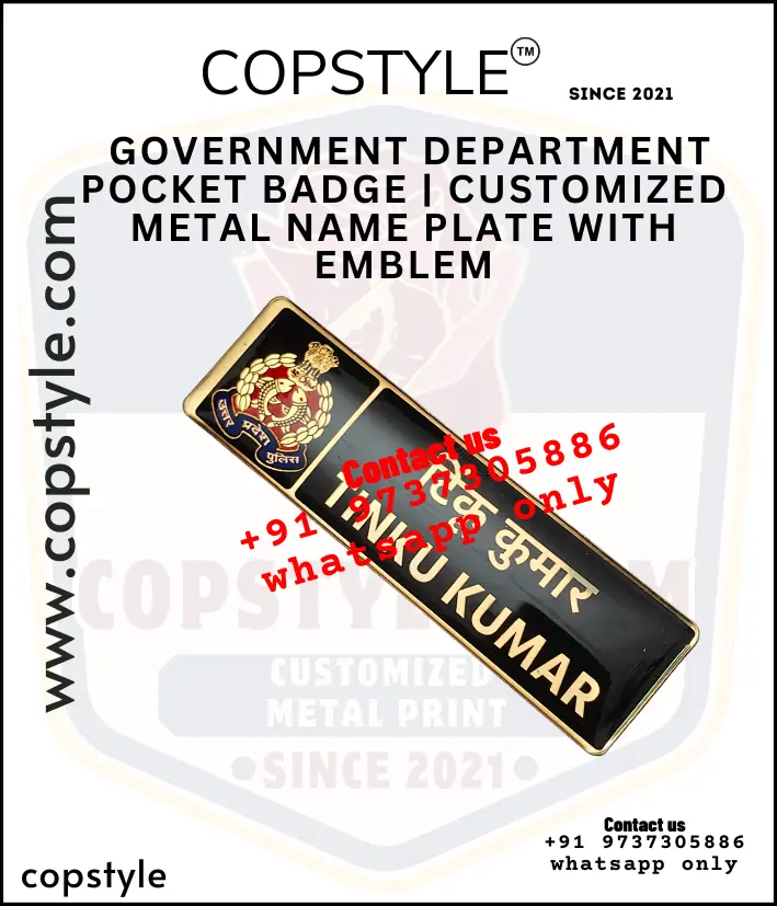Government Department Pocket Badge  Customized Metal Name Plate with Emblem (With  3 magnet Metal)