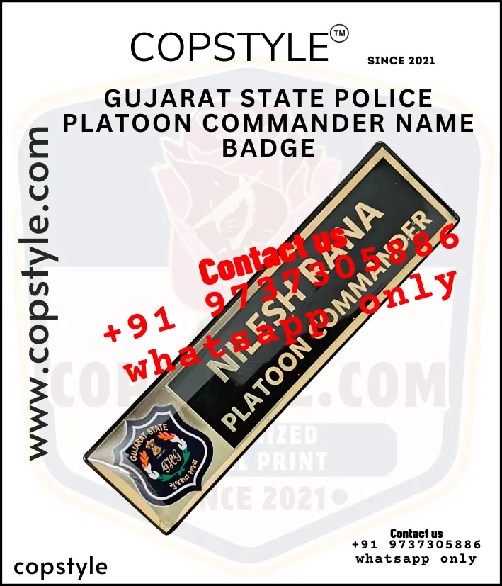 Gujarat State Police Platoon Commander Name Badge (With  3 magnet Metal)