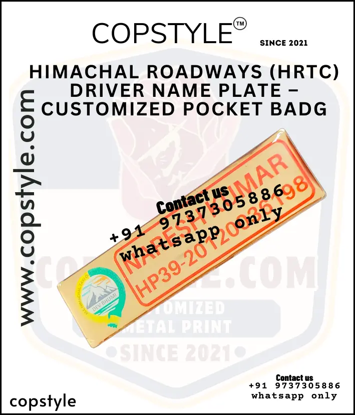 Himachal Roadways (HRTC) Driver Name Plate – Customized Pocket Badge (With  3 magnet Metal)