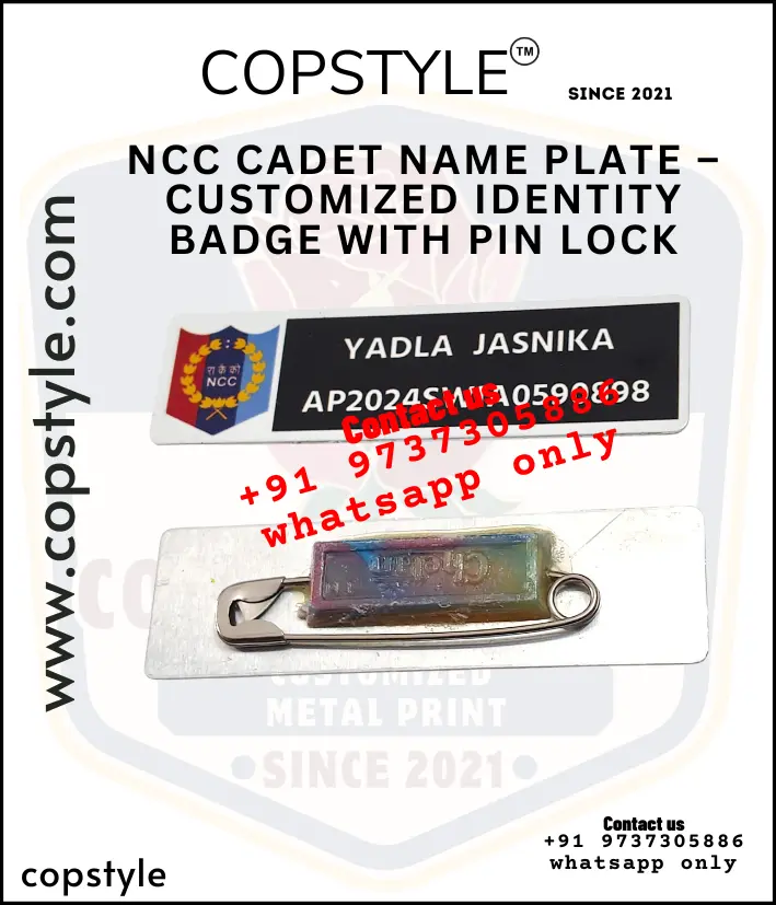 NCC Cadet Name Plate Customized Identity Badge with Pin Lock