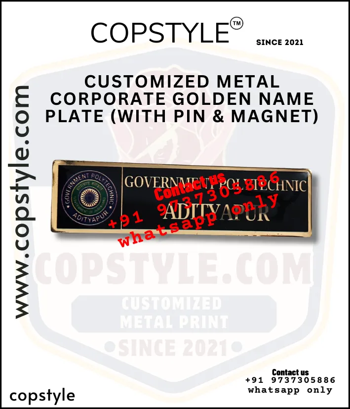 Customized Metal Corporate Golden Name Plate With Pin And Magnet