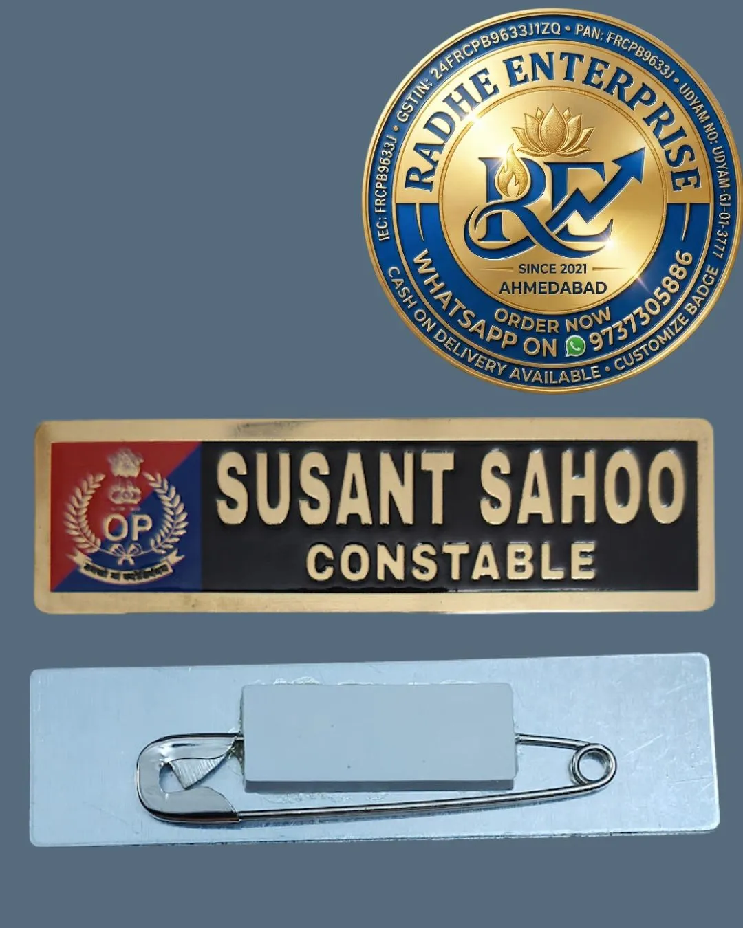 Premium Odisha Police Name Plate | Customized Metal | Official Size Odisha Police Name Badge