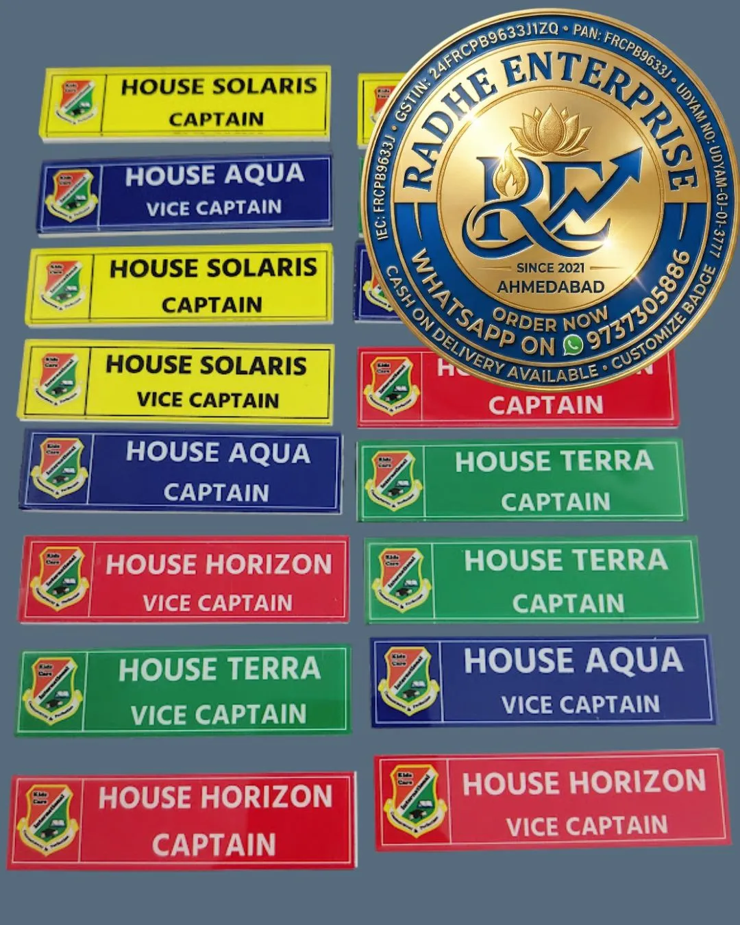 Custom School House Badges & Captain Tags  Premium Acrylic Finish