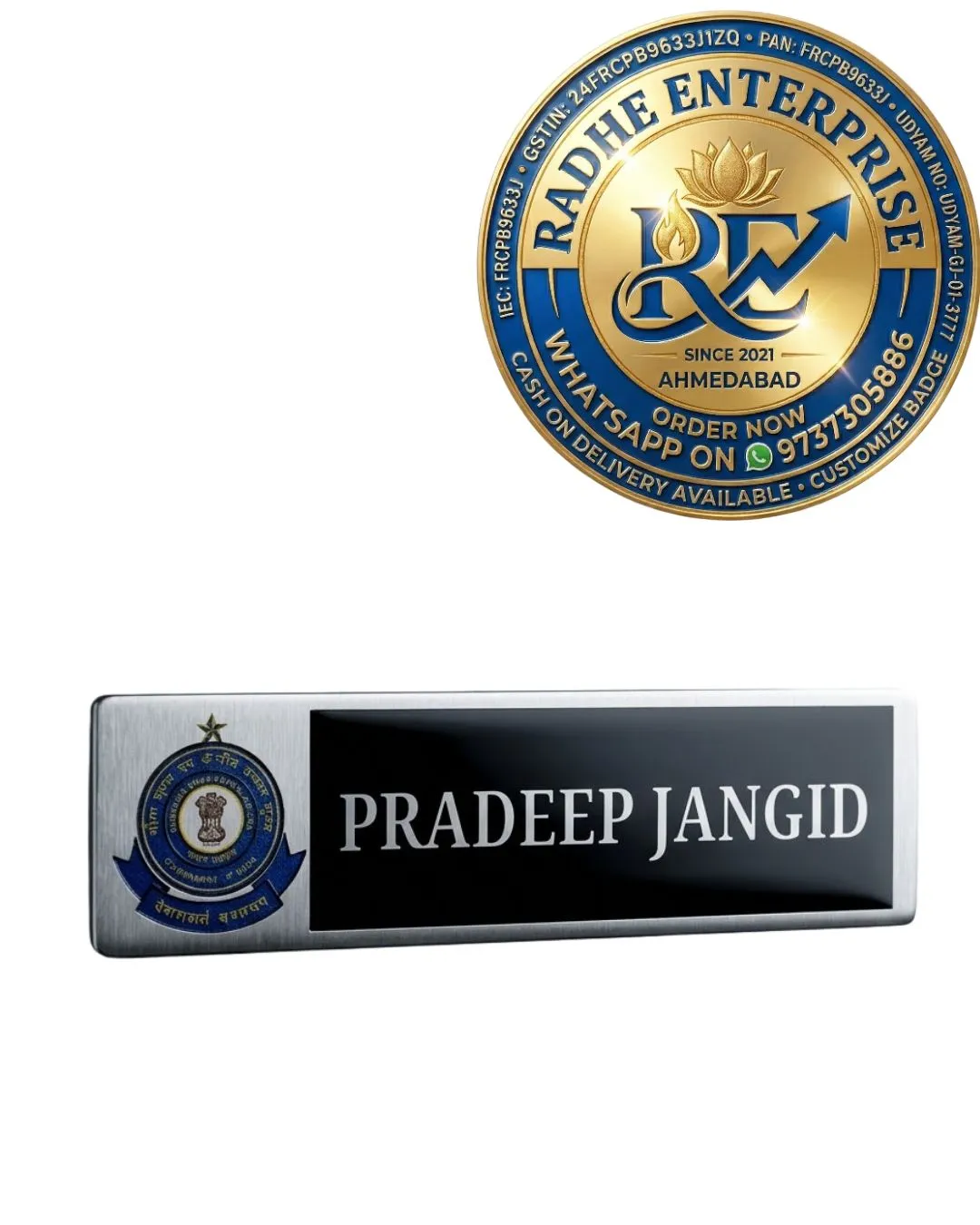 Customs Officer Name Badge for Customs Officers | Personalized Metallic Finish Identity Tag