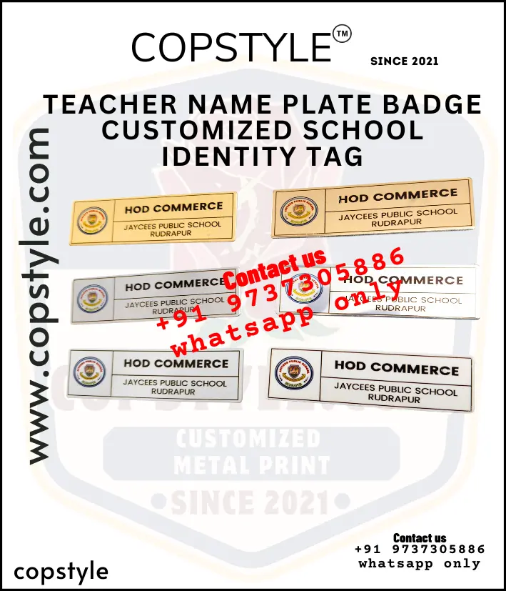 Teacher Name Plate Badge Customized School Identity Tag (With  3 magnet Metal)